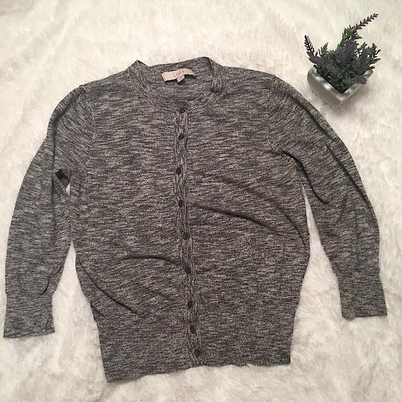 LOFT lightweight button up dart gray cardigan sweater - Picture 1 of 4